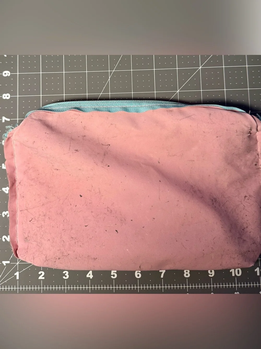 Pink & Teal Canvas Zip Pouch * Mesh Plastic Pocket * Dual Zipper